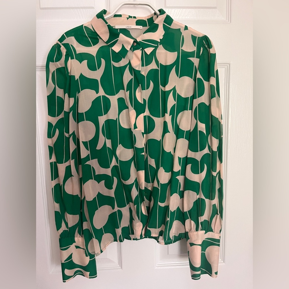 Green and Cream Patterned Women's Top